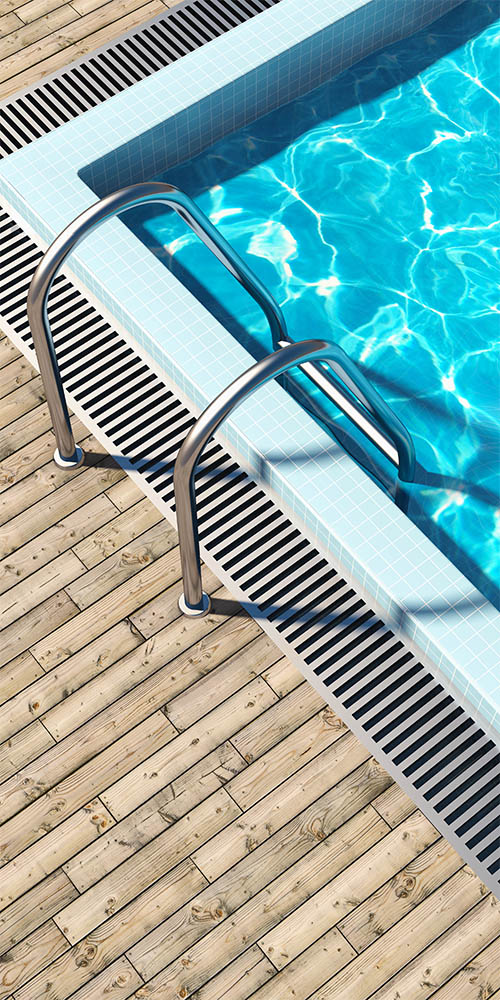 Swimming pool with wooden deck